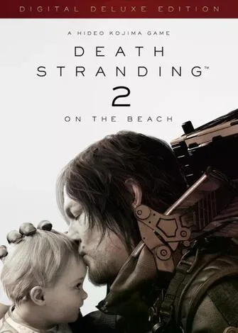 Imagem do pôster de Death Stranding 2, com personagem principal e uma criança se olhando.