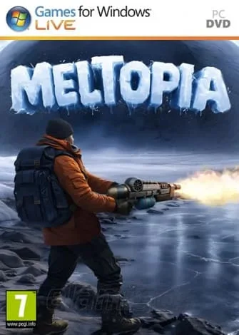 Personagem com roupa de inverno e mochila usando arma de fogo em cenário congelado.