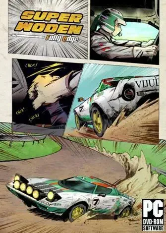 Cena de corrida de carros em estilo de quadrinhos com logo do jogo Super Woden.