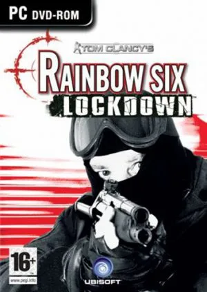 Imagem do jogo Rainbow Six Lockdown com personagem usando máscara e arma.