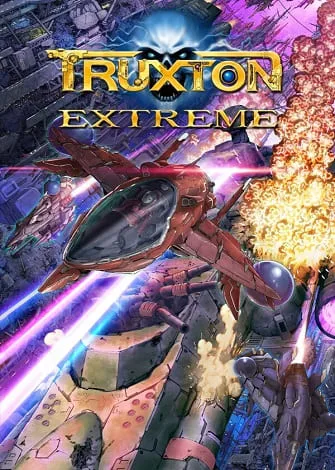 Capa do jogo Truxtron Extreme com um helicóptero em voo e explosões ao fundo.