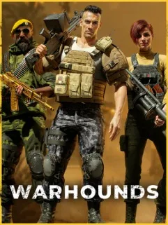 Três personagens armados em cenário de guerra, com roupas táticas e armas.
